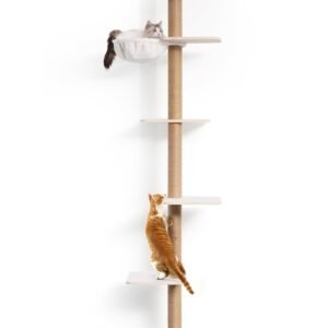 Wall-Mounted Cat Tree, Adjustable Height (81-107 Inches) Floor to Ceiling Cats Tower with Scratching Post, Sturdy Cats Activity Center with Cozy Hammock