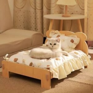 Cat Bed with Quilt - Wooden Indoor Pet Bed for Cats, Dogs, Rabbits, Kittens and Small Animals - 20.4 x 15.3 Inch