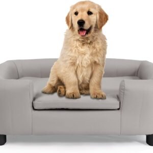 25-Inch Modern Pet Sofa with PU Scratch-Resistant Fabric and Adjustable Legs, Elevated Dog Couch for Small and Medium Dogs, Comfortable Dog Sofa Bed