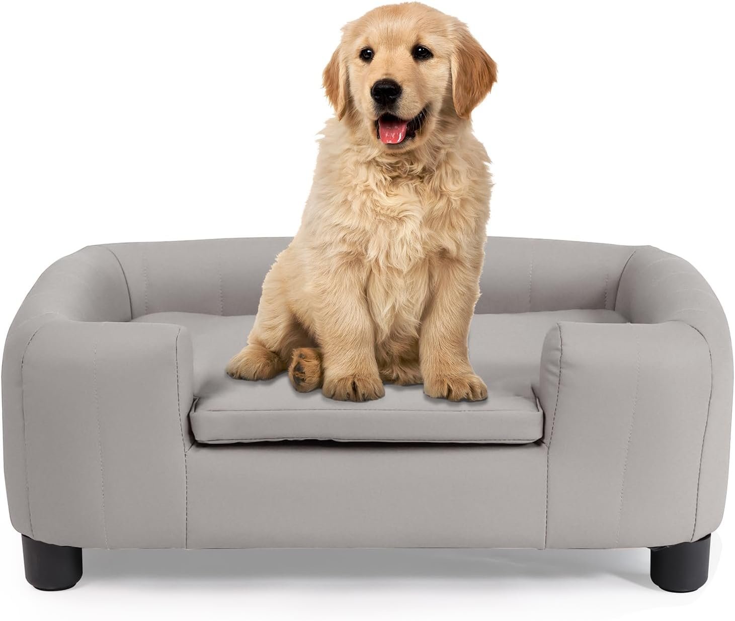 25-Inch Modern Pet Sofa with PU Scratch-Resistant Fabric and Adjustable Legs, Elevated Dog Couch for Small and Medium Dogs, Comfortable Dog Sofa Bed