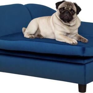 Luxury Fancy Dog Couch with Hidden Storage, Small Dog Sofa Bed with 2" Soft Foam, Modern Pet Furniture for Puppies & Little Breeds, Blue