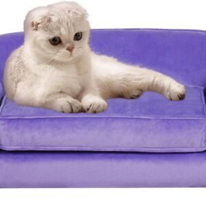 Small Dog Sofa Bed, Velvet Cat Couch with Washable Cushion & Plastic Legs (29 x 16 x 12.7 inches (Purple)