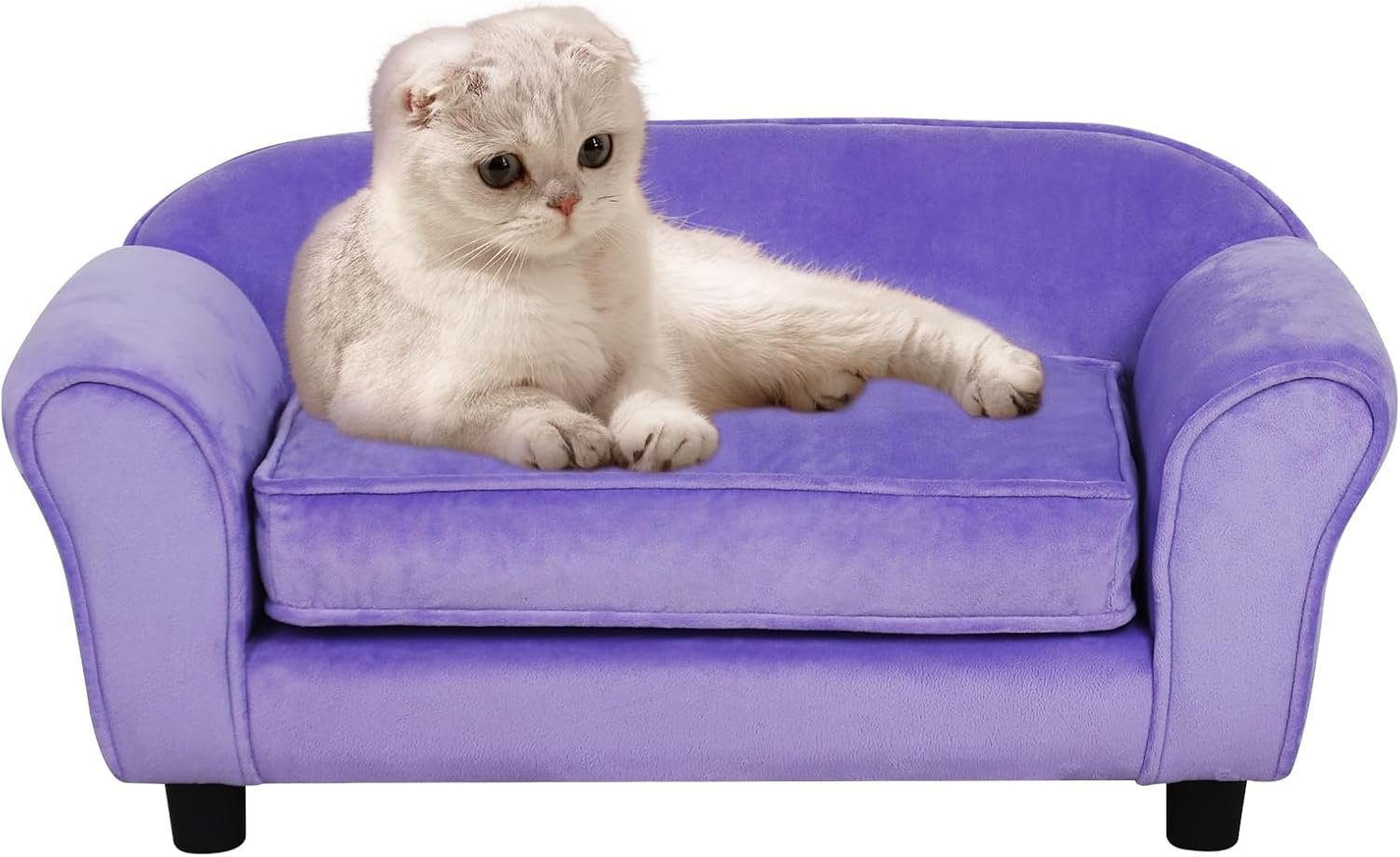 Small Dog Sofa Bed, Velvet Cat Couch with Washable Cushion & Plastic Legs (29 x 16 x 12.7 inches (Purple)