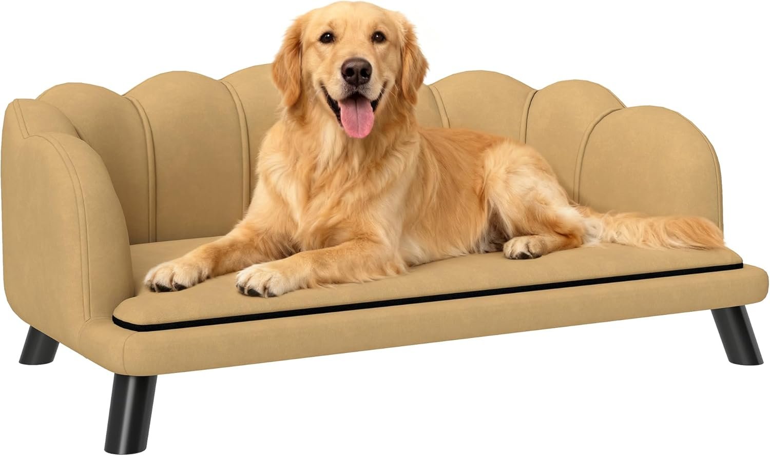 Velvet Large Dog Couch with Foam Cushion, Soft and Cute Dog Bed with Pearl Design, Pet Sofa for Big and Medium Breeds, Coffee