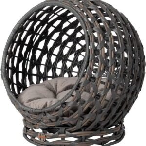 Pet Bed Wicker Frame, Plush Washable Cushion, 15" Cushion Dia, 18" H x 16.5" W, Ventilated & Portable
