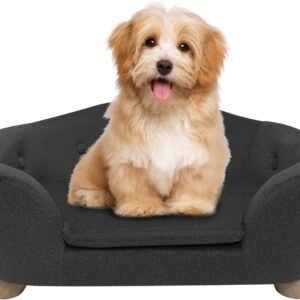 Pet Sofa Dog Couch for Small Pet Dog and Cats, Low Back Lounging Bed with Velvet Modern Cat Couch Easy-to-Clean(Deep Grey)
