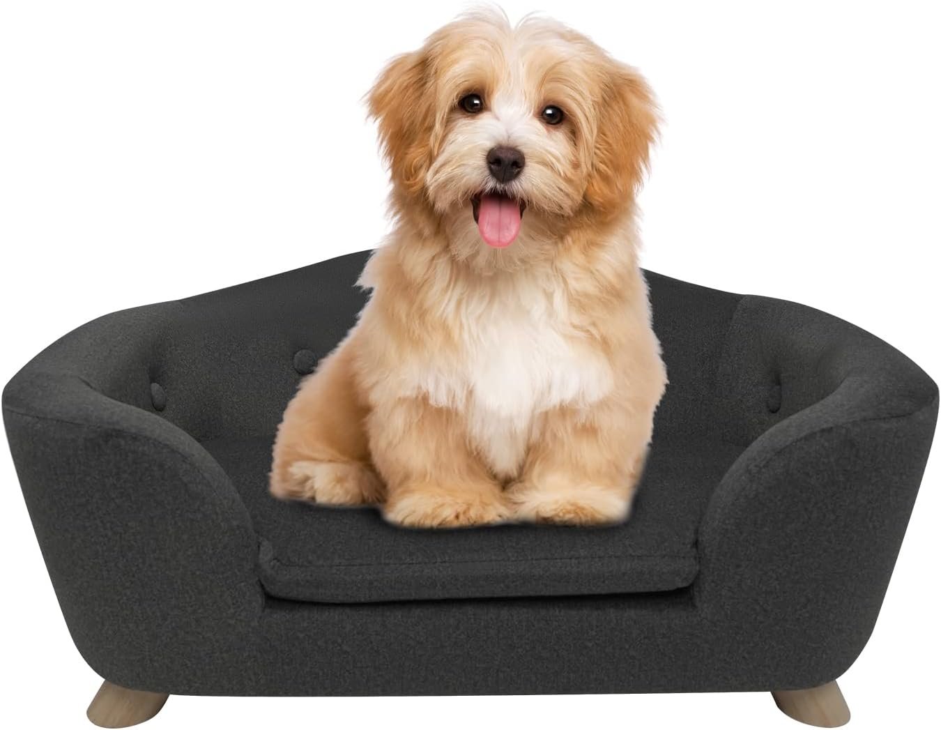 Pet Sofa Dog Couch for Small Pet Dog and Cats, Low Back Lounging Bed with Velvet Modern Cat Couch Easy-to-Clean(Deep Grey)