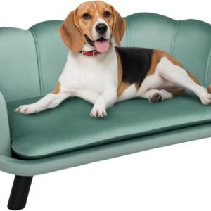 Velvet Large Dog Couch with Foam Cushion, Soft and Cute Bed with Pearl Design, Sofa for Big and Medium Dogs, Green