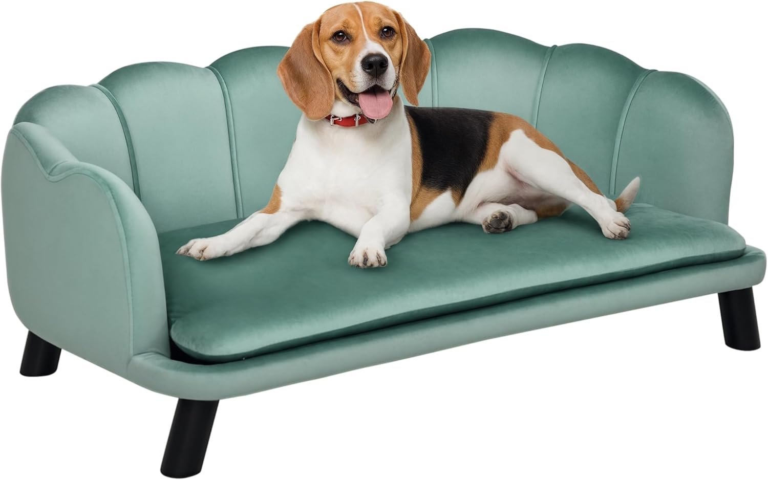Velvet Large Dog Couch with Foam Cushion, Soft and Cute Bed with Pearl Design, Sofa for Big and Medium Dogs, Green