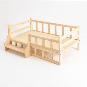 Wooden Pet Bed Elevated Dog Bed with Rails Solid Wood Cat Bed Frame Indoor Use Large - 37.8x22.1in