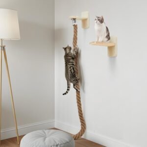 Cat Tree with 2 x 59.1 Inch Climbing Rope Wall Mounted Cat Climbing Tower Toy with Scratching Post Kitten Rope Ladder with Jumping Platform Wall Steps for Playing and Rest