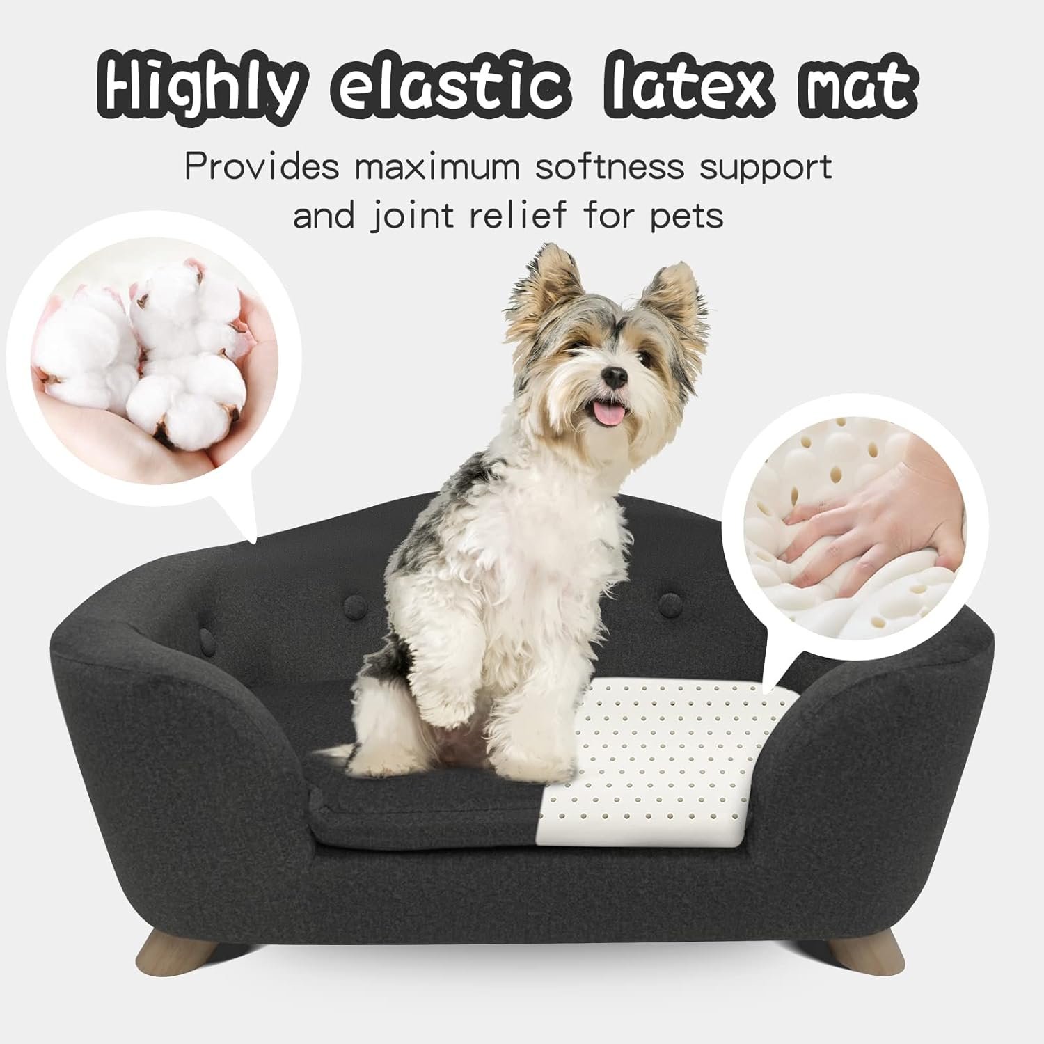 Pet Sofa Dog Couch for Small Pet Dog and Cats, Low Back Lounging Bed with Velvet Modern Cat Couch Easy-to-Clean(Deep Grey) - Image 2