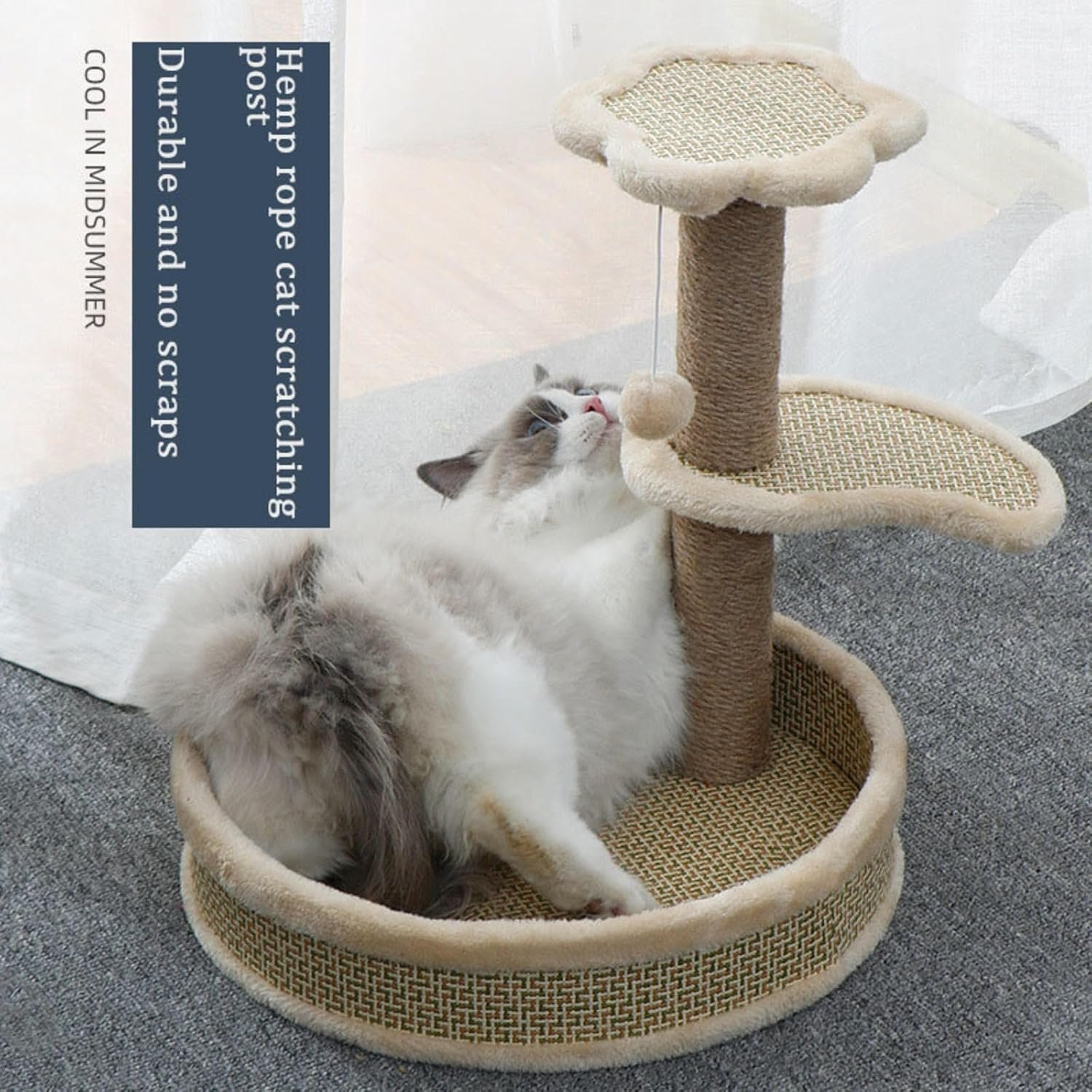 Sisal cat Scratching Board cat Bed Integrated Vertical cat Climbing Frame Hemp Rope wear-Resistant and Non-chip-Shedding Toys do not take up Space cat Supplies,Beige - Image 2