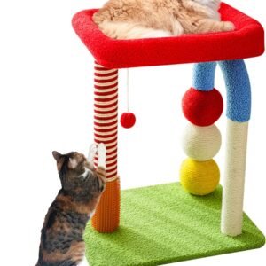 Cat Climbing Frame with Scratching Post for Indoor Cats, Activity Center Climbing Tree with Hanging Ball and Self-Cleaning Brush, Easy to Assemble