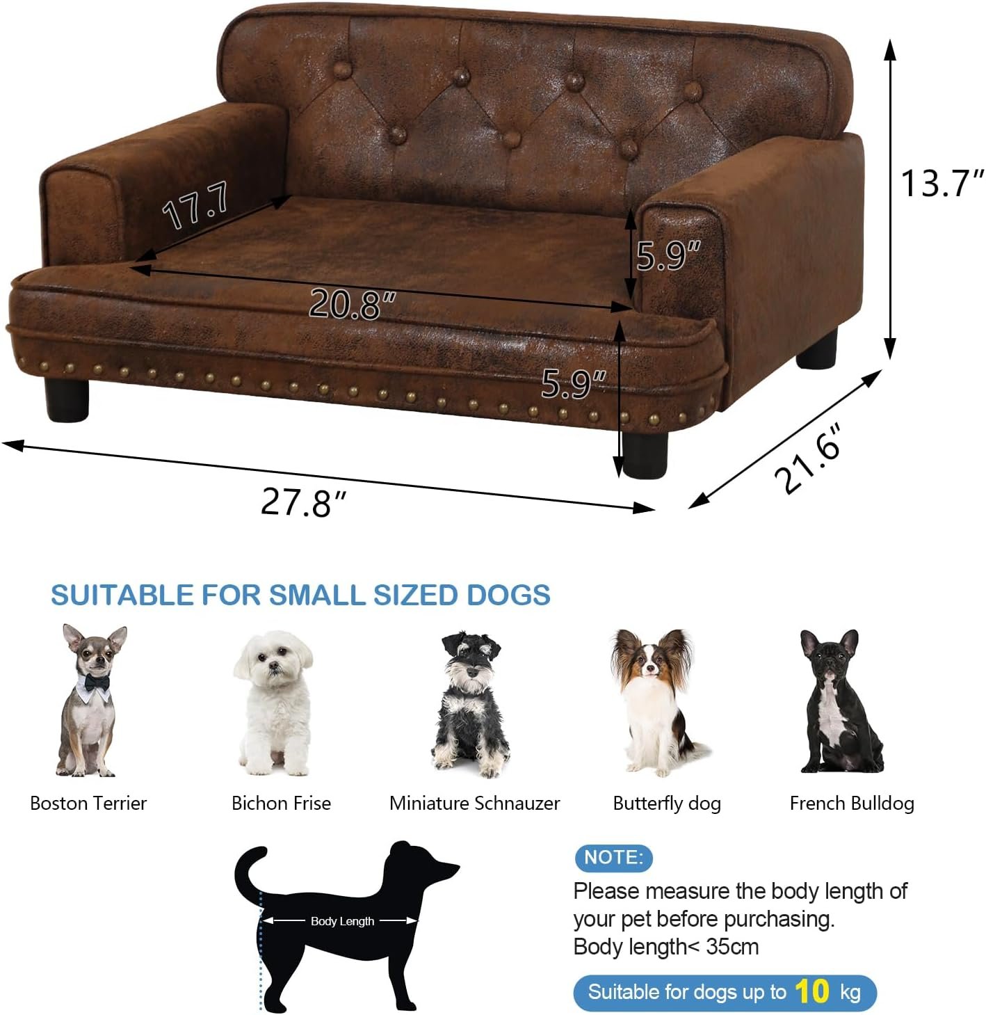 Dog Bed,Cat Bed,Dog Couch,Cat Couch,Puppy Bed,Pet Sofa,Pet Couch,Pet Bed for Cats, Wooden Frame and Suede Fabric,for Small Breeds Using (Coffee) - Image 2