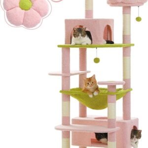 Cat Tree, 72 Inches Large Cat Tower with Steel Frame Hammock and 7 Scratching Posts, Tall Cat Tree with 2 Condos and Perches for Large Indoor Cats - Pink