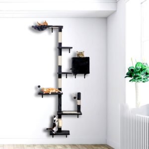 Cat Shelves for Wall,5-Tier Carpet Cat Climbing Tower with Scratching Post,Platforms，Dangling Balls,Condo，Suit for Cats Climb, Jump, Nap, Scratch-Dark