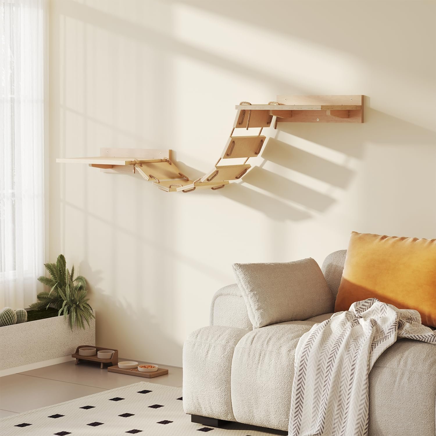 Cat Bridge Cat Wall Shelves Wooden Wall Mounted Climbing Frame for Sleeping & Playing, Wall-Mounted Furniture for Kittens