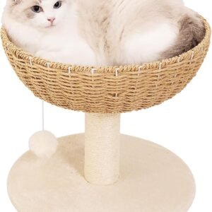 Cat Tree Tower,Handwoven Large Nest,Woven Rattan Cat Condo, Cat Bed,Suitable for Cats Weighing Up to 20 Pounds