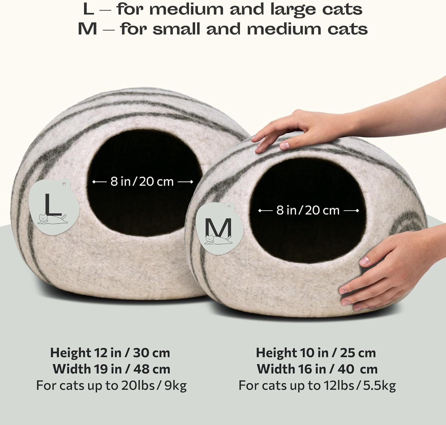 Cat Cave – Premium Felt Cat Bed for Indoor Cats, Handmade 100% Merino Wool (Light Grey, Medium) - Image 2