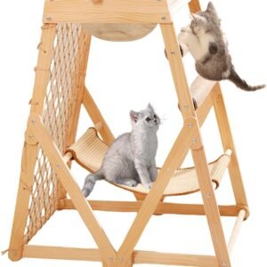 33in Cat Tree Wooden Climbing Frame, Versatile Cat Towers Comes with a Climbing Net&Space Capsule &Hammock, Can Be Used by Two Cats to Climb Sharpen Their Claws and Sleep, Cat Tower for Indoor Cats