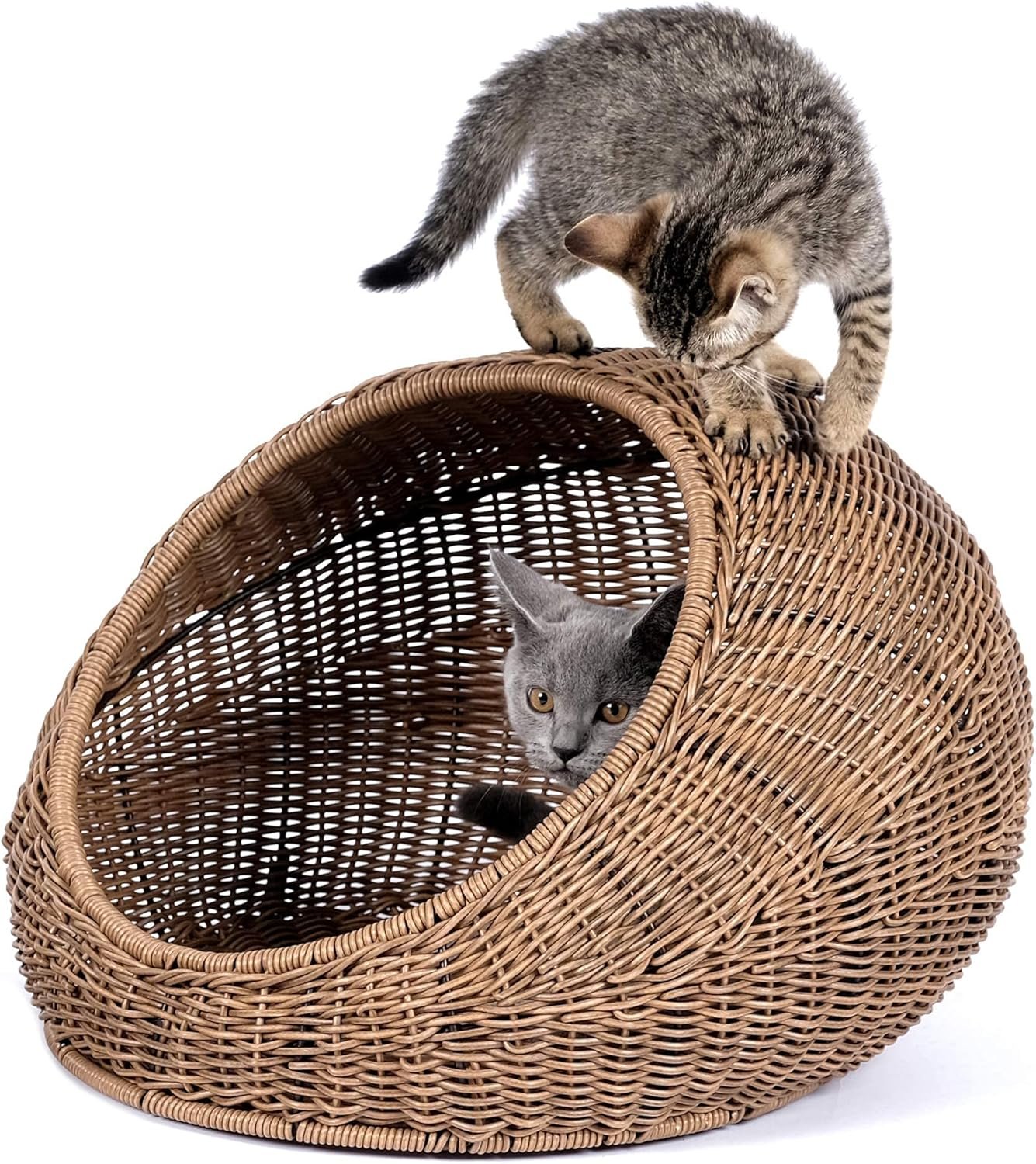 Wicker Cat Bed Dome for Medium Indoor Cats - a Covered Cat Hideaway Hut of Faux Rattan Houses Pets in Dome Basket, Washable - Image 2