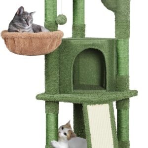 Cactus Cat Tree, 42in Cat Tower for Indoor Cats, Multi Level Kitten Condo Scratching Post, Cat Activity Center Pet Furniture w/Ball, Plush Perch, Platform, Basket