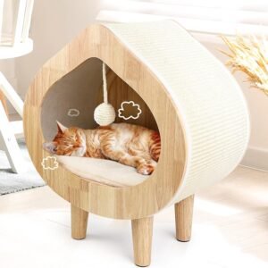 Unique Modern Cat Bed for Indoor Cats, House with Scratching Wall, Cozy Cave for Hideout, Cute Kitty Condo for Sleeping, Luxury Cat Beds & Furniture