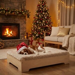 Elevated Dog Bed and Mattress with Removable Washable Cover, Egg Crate Foam, Wooden Frame, Suitable for Pet Up to 40 lbs, Naturalwood S