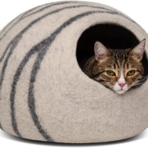 Cat Cave – Premium Felt Cat Bed for Indoor Cats, Handmade 100% Merino Wool (Light Grey, Medium)