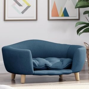 30''inch Bed Frame for Large Dogs, Modern Pet Sofa, Elevated Dog Couch Bed with Wooden Legs, Oval Small Dog Bed, Cozy Tufted Cushion Pet Furniture (Navy Blue)