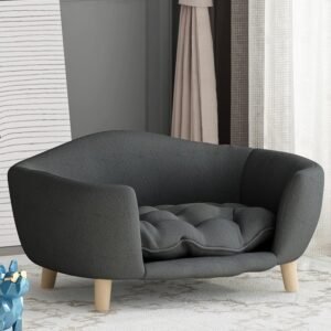 30''inch Bed Frame for Large Dogs, Modern Pet Sofa, Elevated Dog Couch Bed with Wooden Legs, Oval Small Dog Bed, Cozy Tufted Cushion Pet Furniture (Dark Gray)