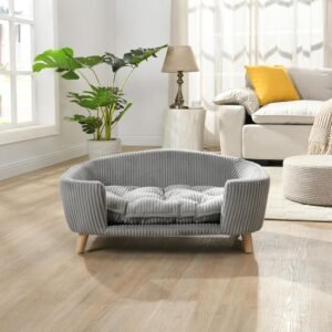 Orthopedic Dog Bed, Elevated Dog Sofa Bed for Small Dog, Supportive Foam Pet Couch Bed with Wooden Legs, Modern Pet Sofa Bed, Gray