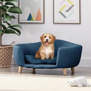 Orthopedic Dog Bed, Elevated Dog Sofa Bed for Small Dog, Supportive Foam Pet Couch Bed with Wooden Legs, Modern Pet Sofa Bed, Navy Blue