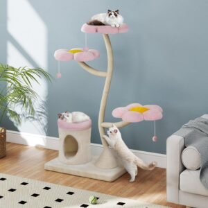 57'' Modern Cat Tree, Luxury Cat Tree with Condo, Aesthetic Cute Cat Tower Scratching Post with Large Condo, Cat Bed, Side Perch for Multiple Cats